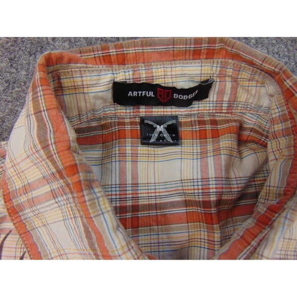 Artful‎ Dodger Shirt Mens Med Orange White Plaid Western Pearl Snaps - Picture 4 of 10